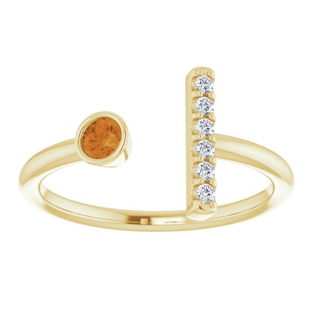 Round Natural Citrine & .06 CTW Natural Diamond Bar Ring