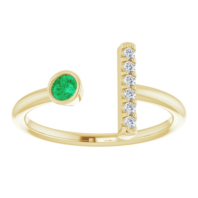 Round Lab-Grown Emerald & .05 CTW Natural Diamond Bar Ring