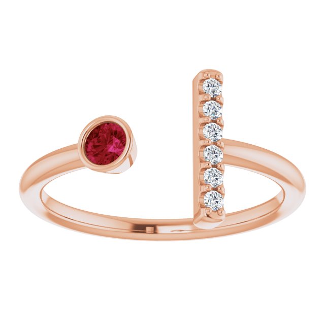 Round Lab-Grown Ruby & .05 CTW Natural Diamond Bar Ring