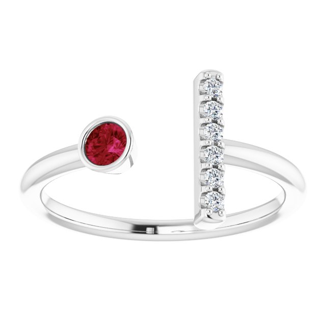 Round Lab-Grown Ruby & .05 CTW Natural Diamond Bar Ring
