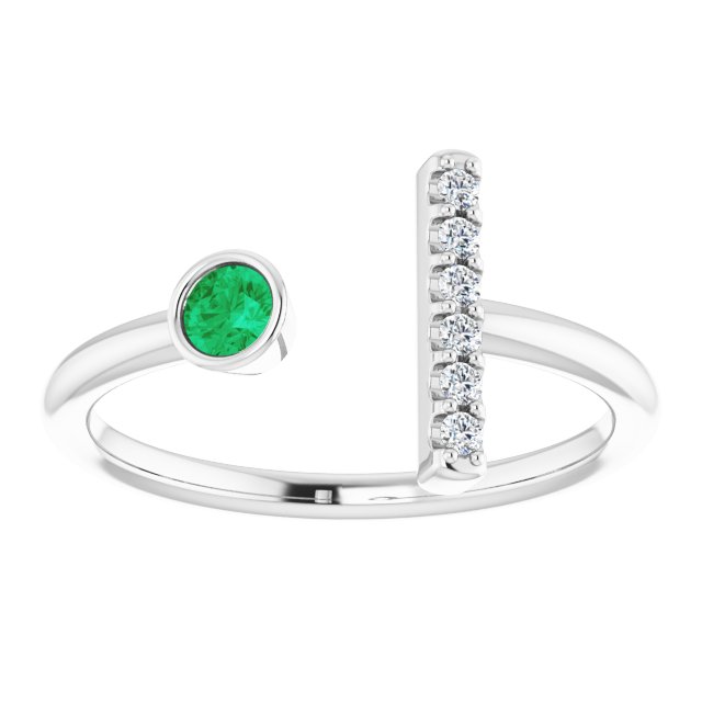 Round Lab-Grown Emerald & .05 CTW Natural Diamond Bar Ring