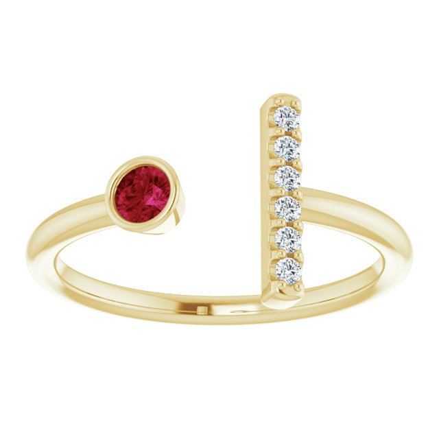Round Lab-Grown Ruby & .05 CTW Natural Diamond Bar Ring