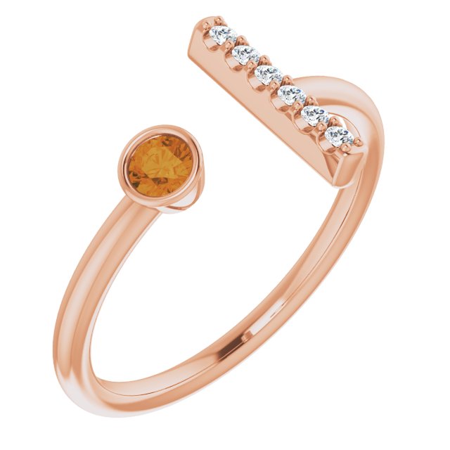 Round Natural Citrine & .06 CTW Natural Diamond Bar Ring