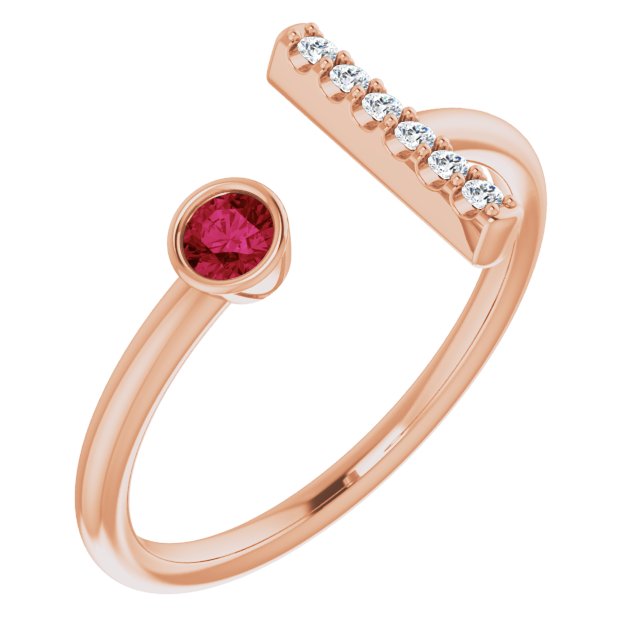 Round Lab-Grown Ruby & .05 CTW Natural Diamond Bar Ring