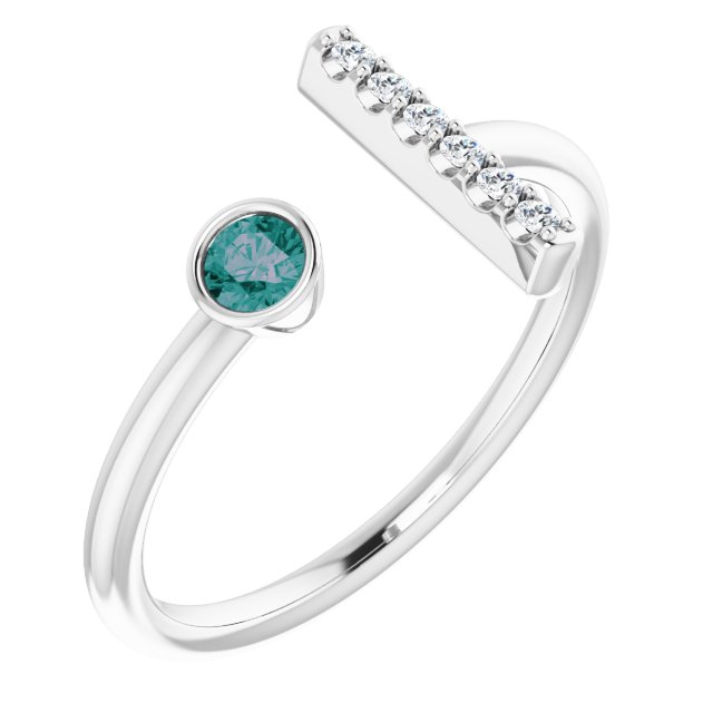Round Lab-Grown Alexandrite & .05 CTW Natural Diamond Bar Ring