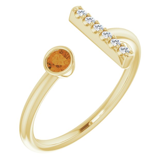 Round Natural Citrine & .06 CTW Natural Diamond Bar Ring