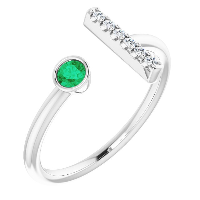 Round Lab-Grown Emerald & .05 CTW Natural Diamond Bar Ring