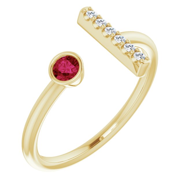 Round Lab-Grown Ruby & .05 CTW Natural Diamond Bar Ring