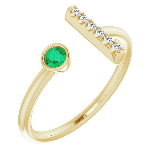Round Lab-Grown Emerald & .05 CTW Natural Diamond Bar Ring