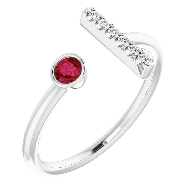 Round Lab-Grown Ruby & .05 CTW Natural Diamond Bar Ring