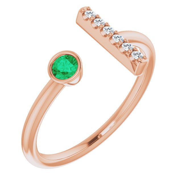Round Lab-Grown Emerald & .05 CTW Natural Diamond Bar Ring