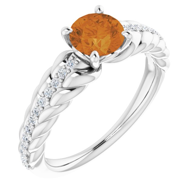 Round Natural Citrine & 1/8 CTW Natural Diamond Ring