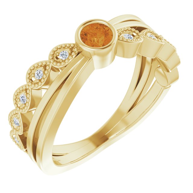 Round Natural Citrine & .05 CTW Natural Diamond Ring