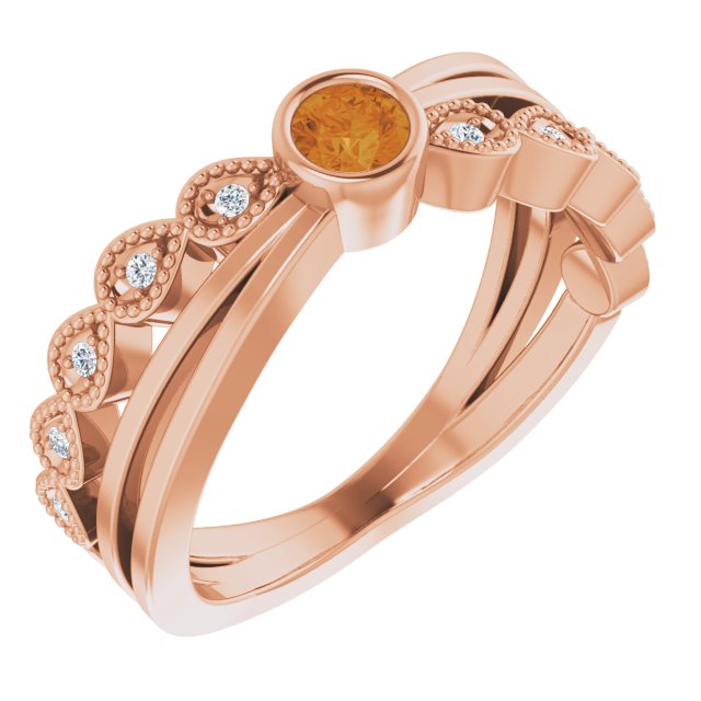 Round Natural Citrine & .05 CTW Natural Diamond Ring