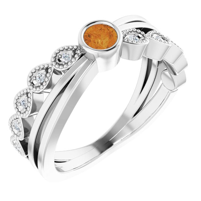 Round Natural Citrine & .05 CTW Natural Diamond Ring