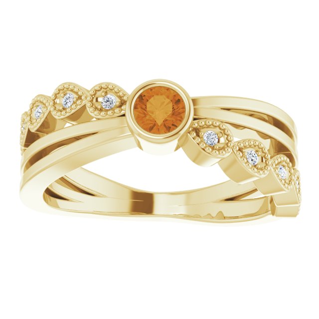 Round Natural Citrine & .05 CTW Natural Diamond Ring