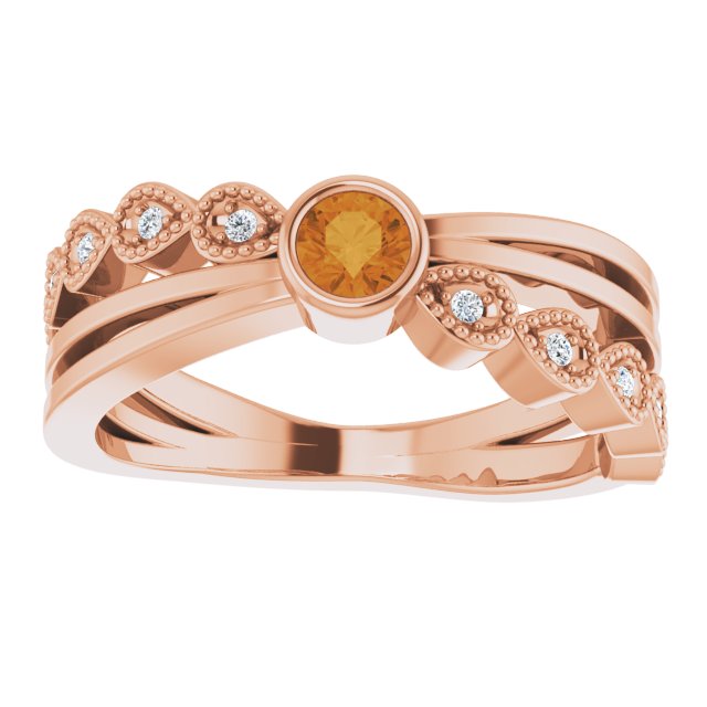 Round Natural Citrine & .05 CTW Natural Diamond Ring