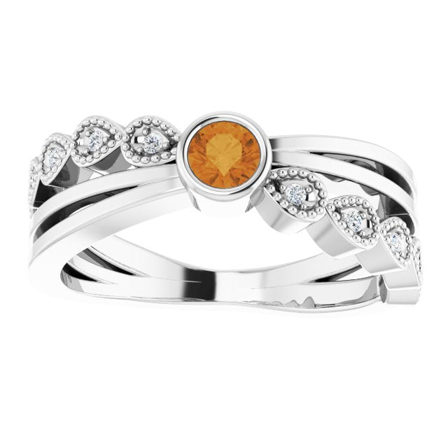 Round Natural Citrine & .05 CTW Natural Diamond Ring