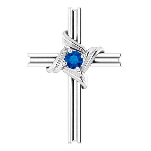 Round Natural Blue Sapphire Cross Pendant