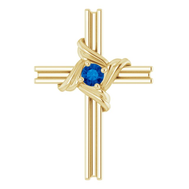 Round Natural Blue Sapphire Cross Pendant
