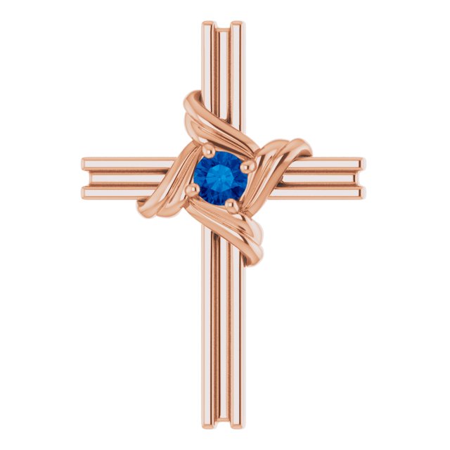 Round Natural Blue Sapphire Cross Pendant