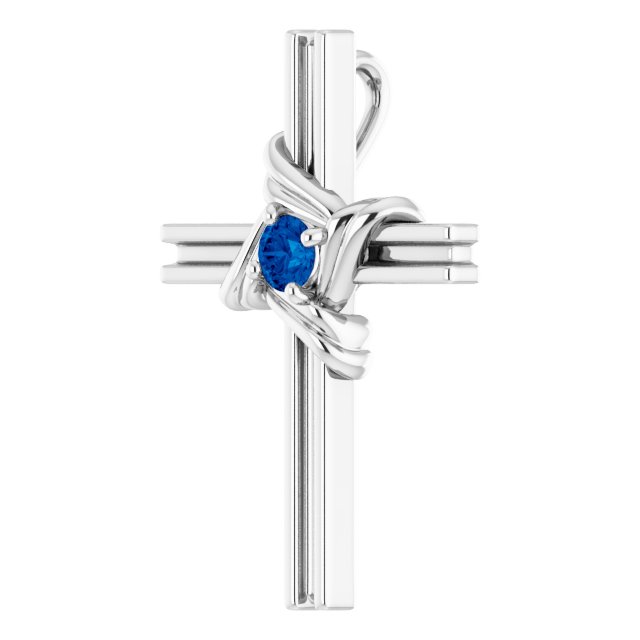 Round Natural Blue Sapphire Cross Pendant