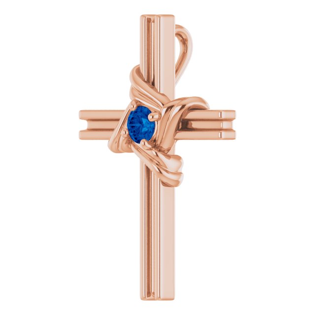 Round Natural Blue Sapphire Cross Pendant