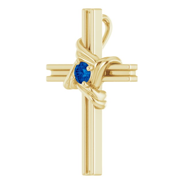 Round Natural Blue Sapphire Cross Pendant