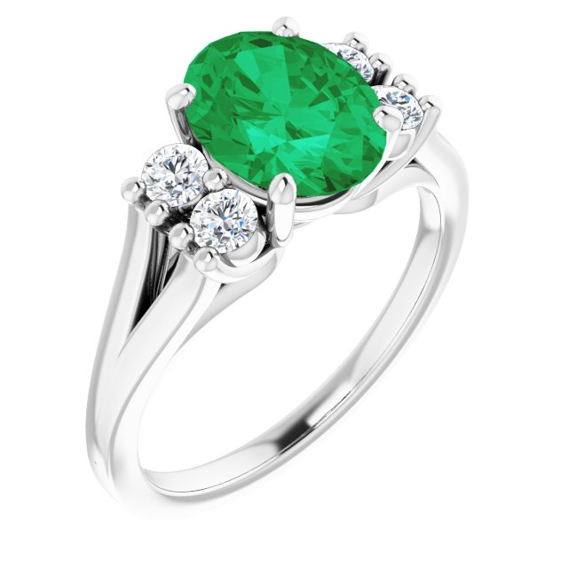 Lab-Grown Emerald & 1/4 CTW Natural Diamond Ring