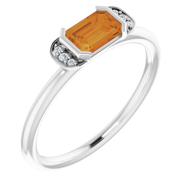 Emerald Natural Citrine & .02 CTW Natural Diamond Stackable Ring