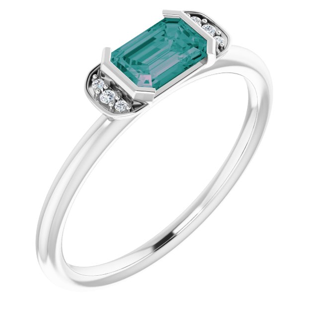 Emerald Lab-Grown Alexandrite & .02 CTW Natural Diamond Stackable Ring