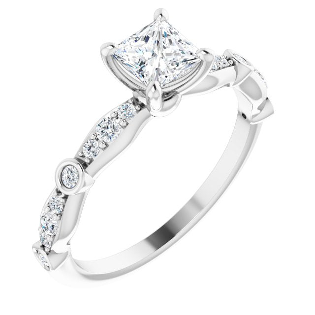 4.5x4.5mm Square Cubic Zirconia & 1/5 CTW Diamond Engagement Ring