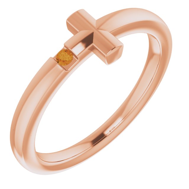 Round Natural Citrine Youth Sideways Cross Ring