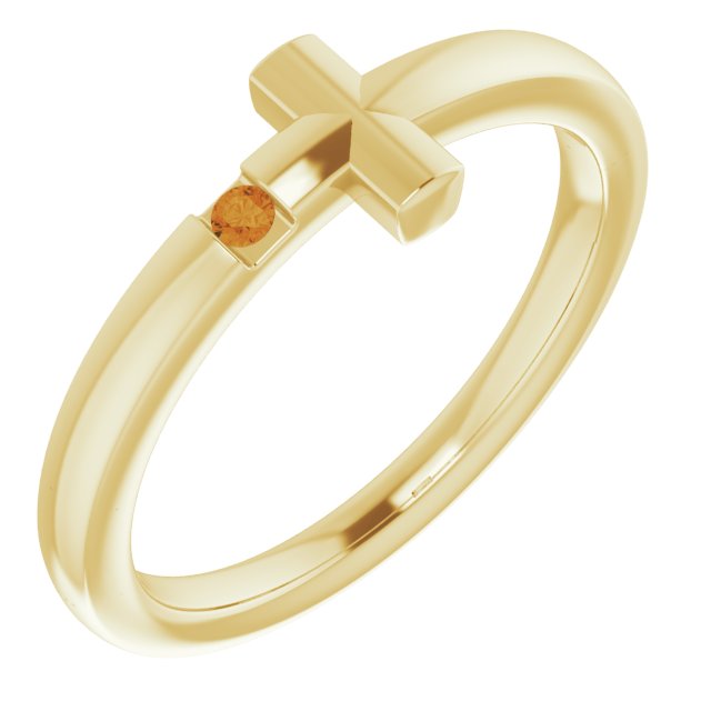 Round Natural Citrine Youth Sideways Cross Ring