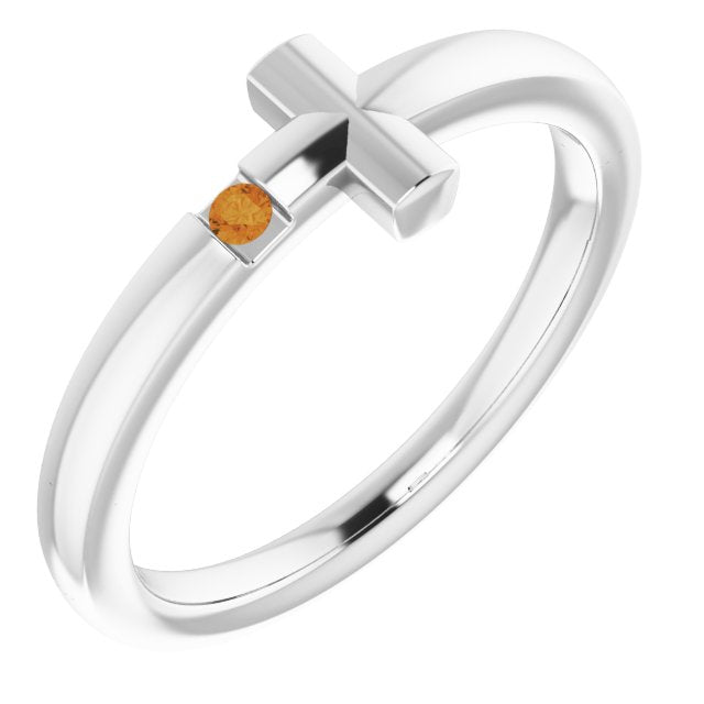 Round Natural Citrine Youth Sideways Cross Ring