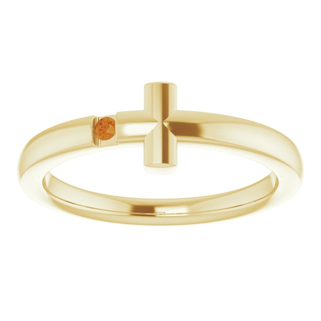 Round Natural Citrine Youth Sideways Cross Ring