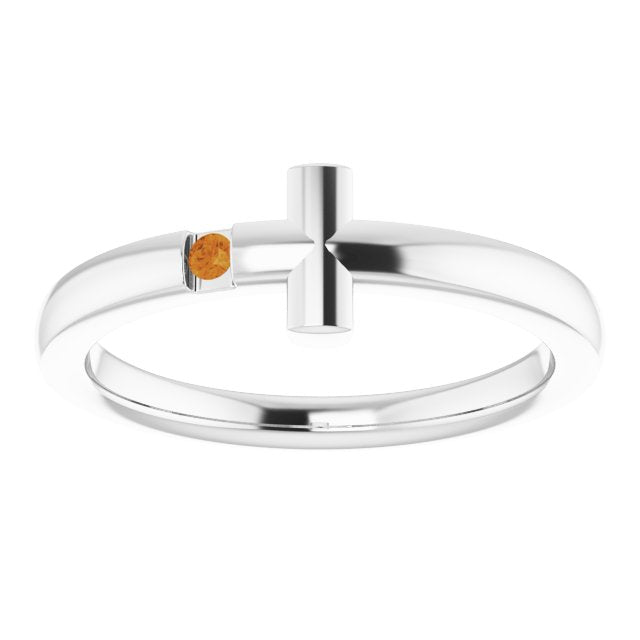 Round Natural Citrine Youth Sideways Cross Ring