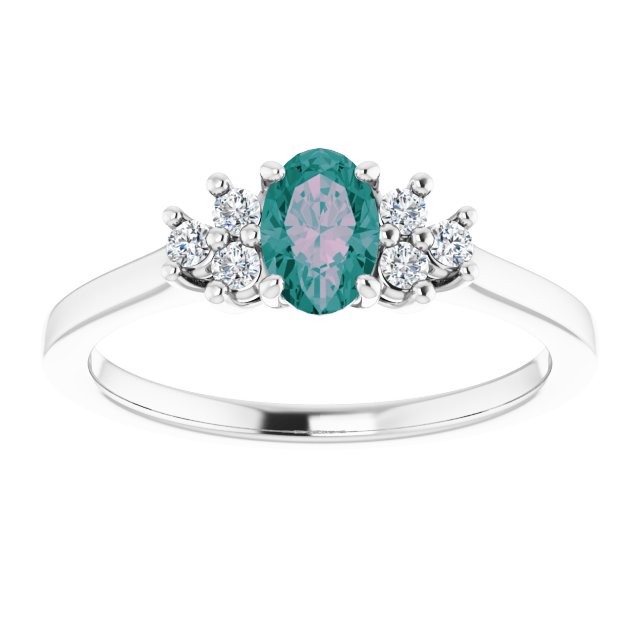 Oval Lab-Grown Alexandrite & 1/8 CTW Natural Diamond Ring