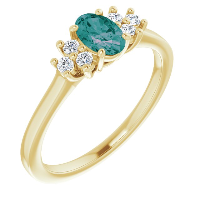 Oval Lab-Grown Alexandrite & 1/8 CTW Natural Diamond Ring