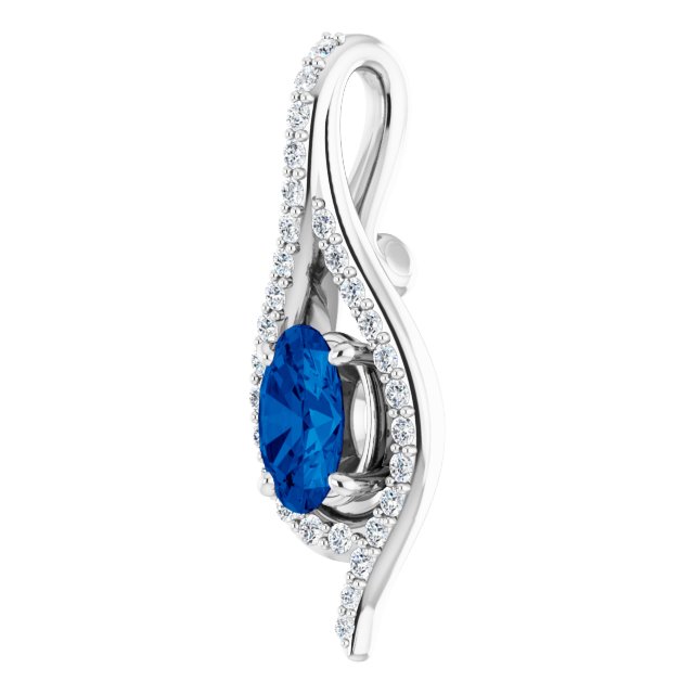 Oval Lab-Grown Blue Sapphire & 1/8 CTW Natural Diamond Pendant