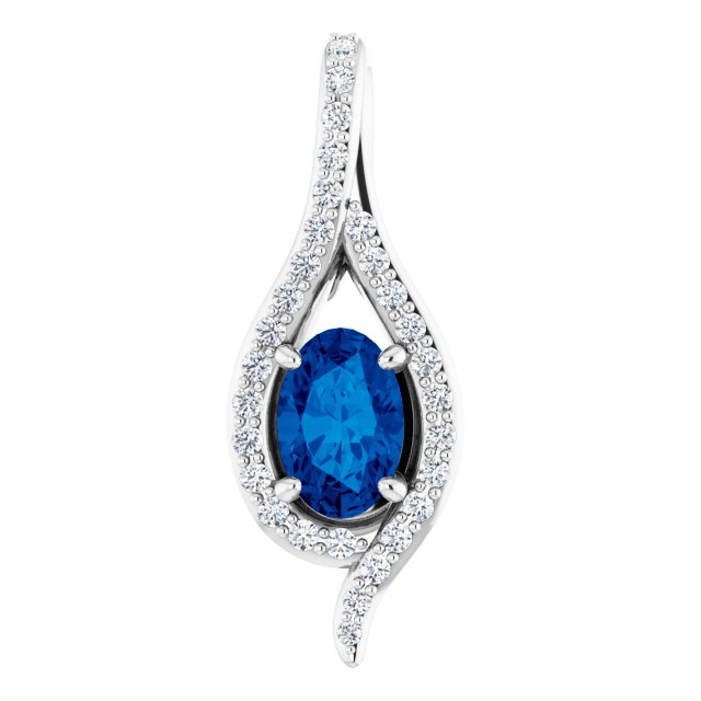 Oval Lab-Grown Blue Sapphire & 1/8 CTW Natural Diamond Pendant