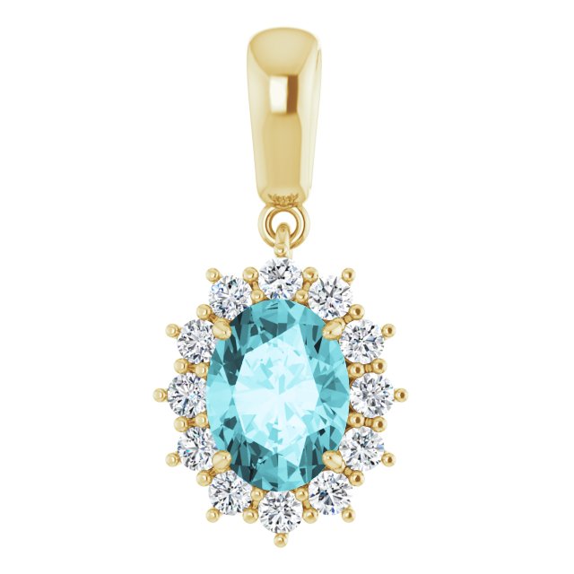 Oval Natural Blue Zircon & 1/3 CTW Natural Diamond Pendant