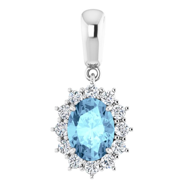 Oval Natural Aquamarine & 1/3 CTW Natural Diamond Pendant