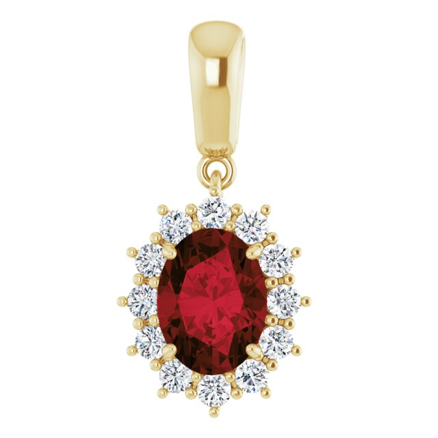 Oval Natural Mozambique Garnet & 1/3 CTW Natural Diamond Pendant