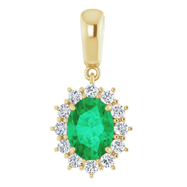 Oval Lab-Grown Emerald & 1/3 CTW Natural Diamond Pendant