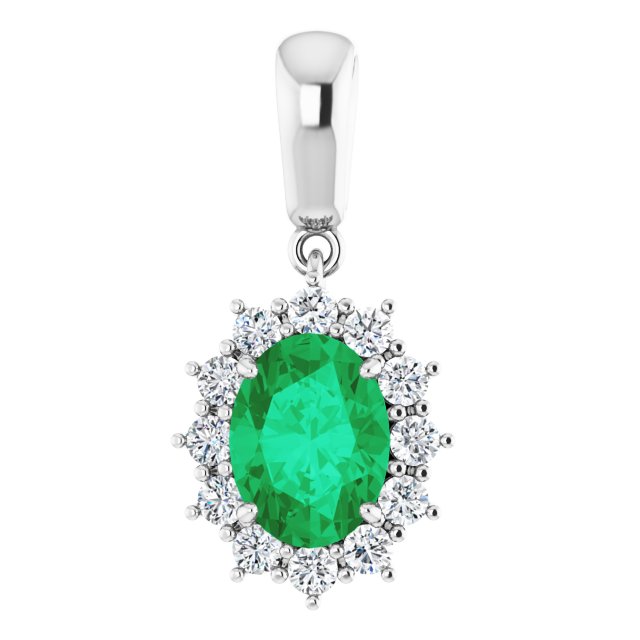 Oval Lab-Grown Emerald & 1/3 CTW Natural Diamond Pendant