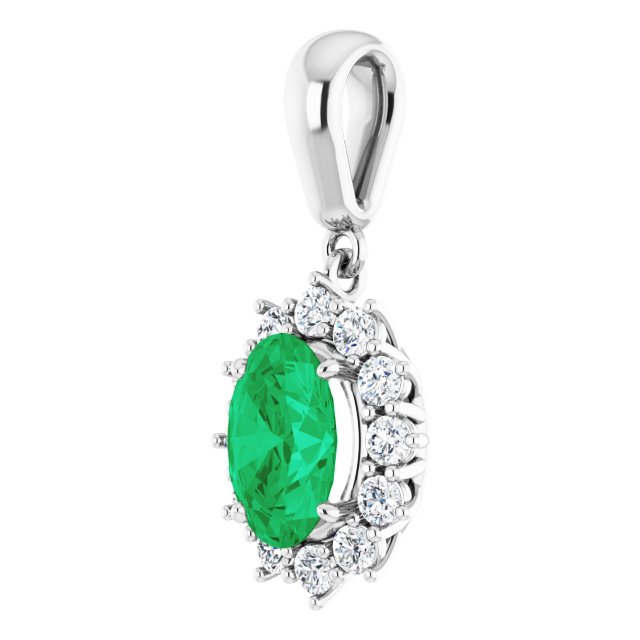 Oval Lab-Grown Emerald & 1/3 CTW Natural Diamond Pendant