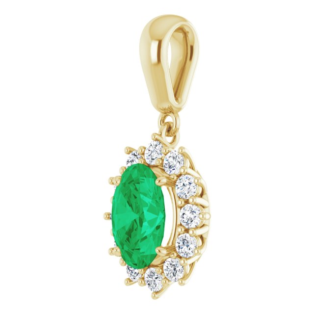 Oval Lab-Grown Emerald & 1/3 CTW Natural Diamond Pendant
