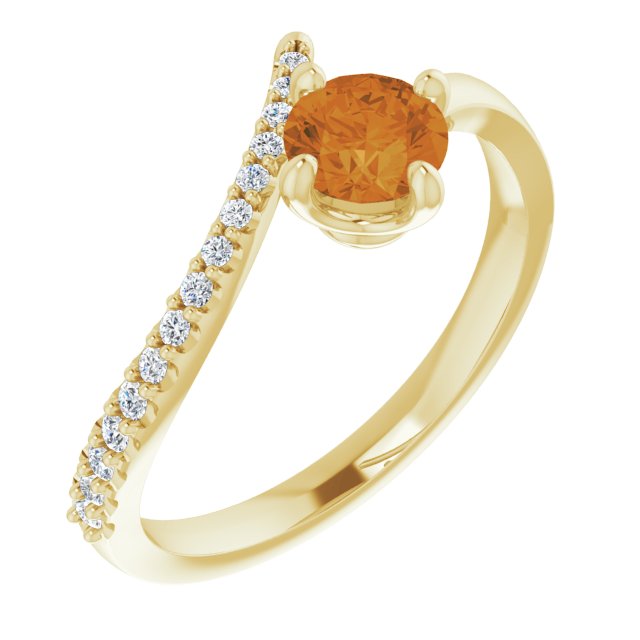 Round Natural Citrine & 1/10 CTW Natural Diamond Bypass Ring