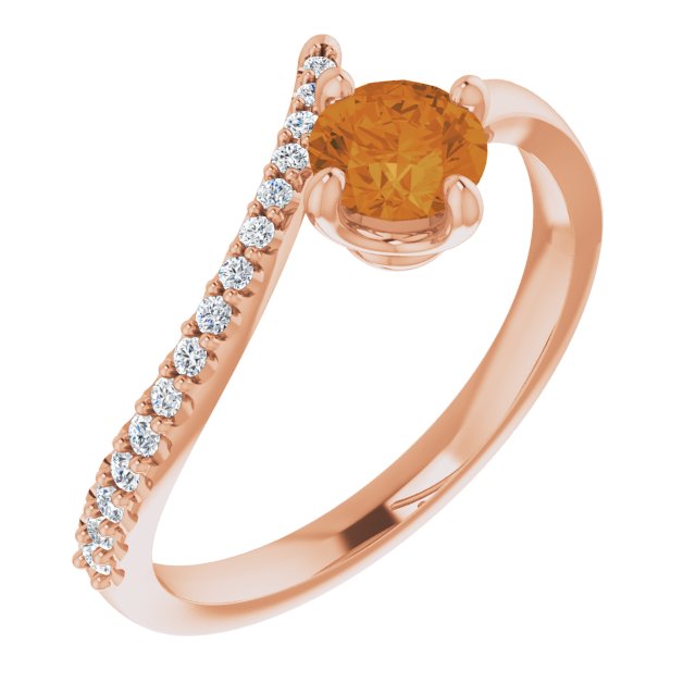 Round Natural Citrine & 1/10 CTW Natural Diamond Bypass Ring